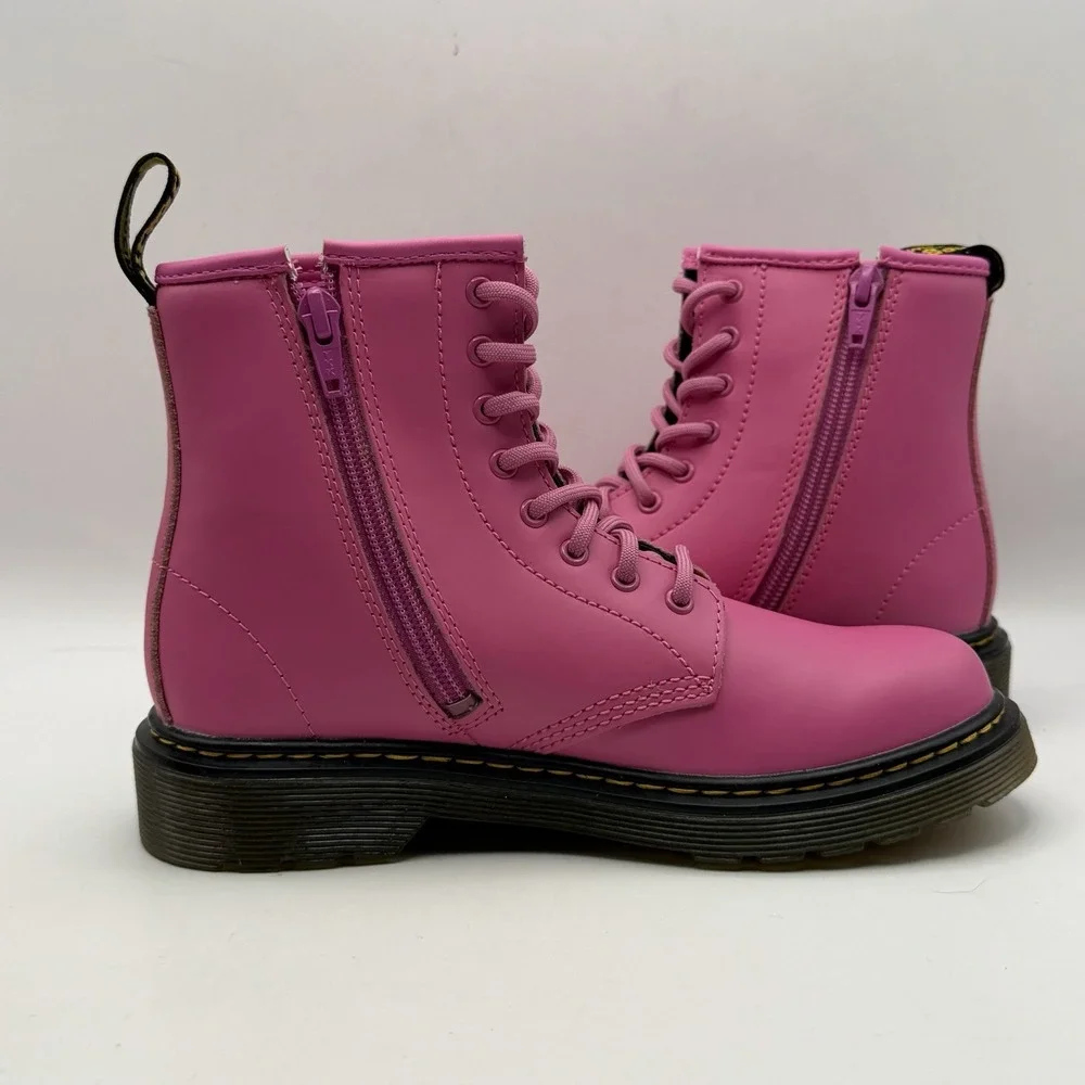 Dr Martens Hot Pink‎ Combat Boots Leather 1460 J Thrift Pink Girls Sz 4 Boys 3